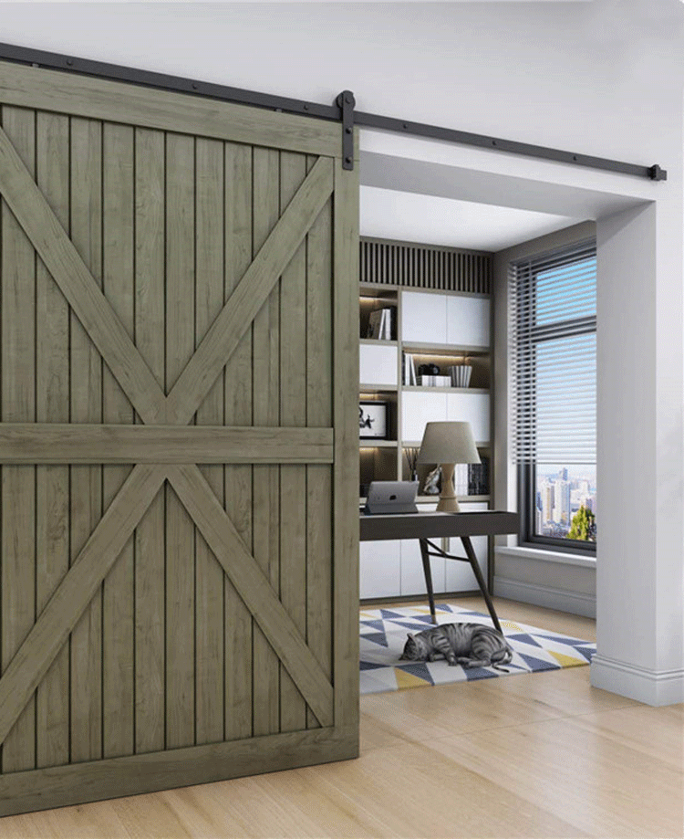 Barn Sliding Door Hardware Track Kit 72 in. 6 Feet black Strap