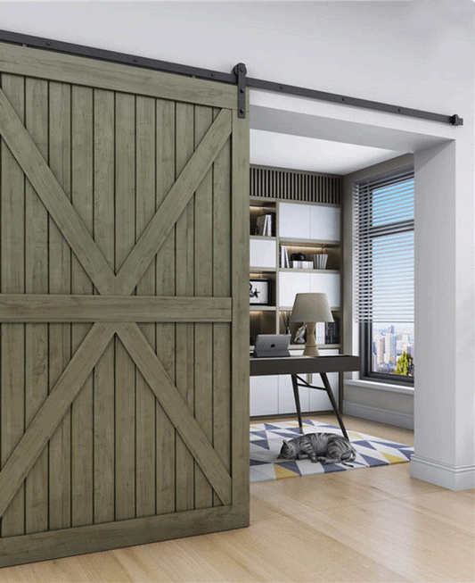 Barn Sliding Door Hardware Track Kit 72 in. 6 Feet black Strap