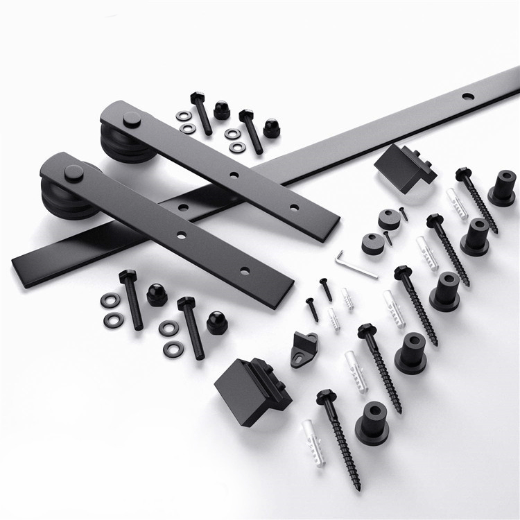Barn Sliding Door Hardware Track Kit 72 in. 6 Feet black Strap