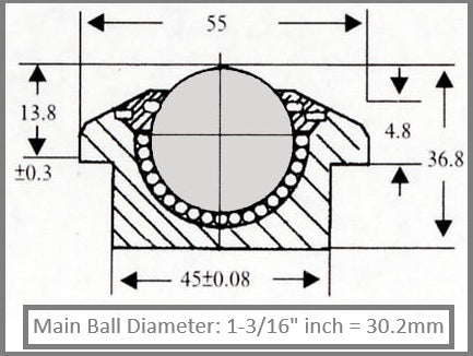 770 lbs Heavy Duty Machined Steel 45mm Drop-in Ball Transfer Unit