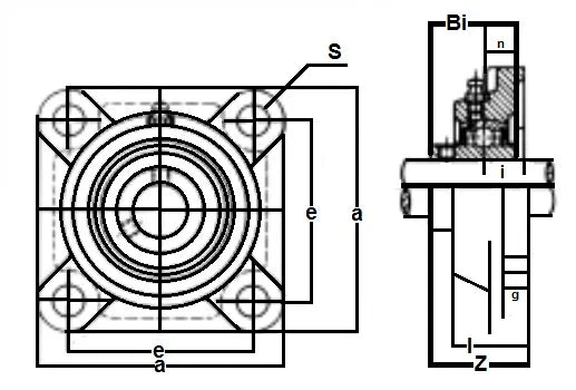 7/8" Bore Mounted Bearing UCF-205-14 + Square Flanged Cast Housing