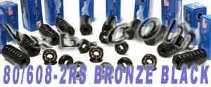 80-Pack 608B-2RS Skateboard/Inline Skate/Rollerblade/Hockey/Fidget Spinner Black Bearings Bronze Cage