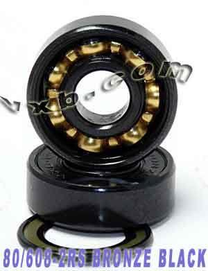 80-Pack 608B-2RS Skateboard/Inline Skate/Rollerblade/Hockey/Fidget Spinner Black Bearings Bronze Cage