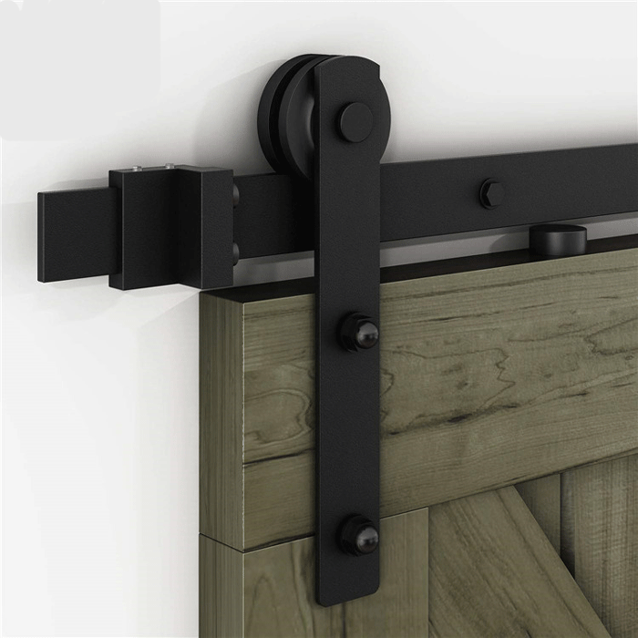Barn Sliding Door Hardware Track Kit 90.6 in. 7.55 Feet black Strap