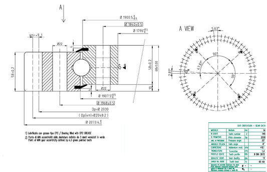 OEM External Gear Slewing Bearing – 2030mm Pitch Diameter 145 Teeth For Heavy-Duty
