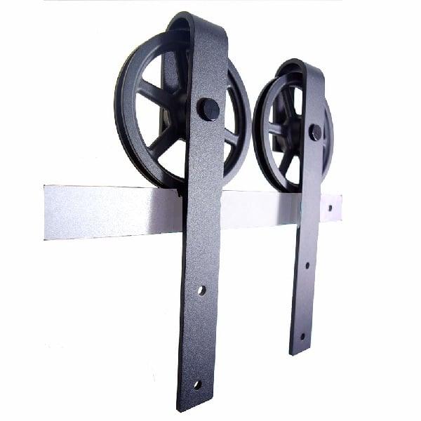 Black Rustic Carbon Steel & POM Sliding Barn Door Roller Set