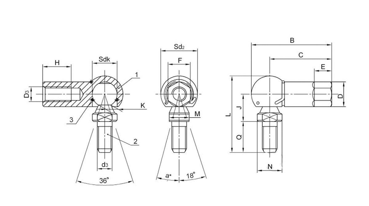 CS14 14mm L-Shape Ball Joint Rod End Bearing