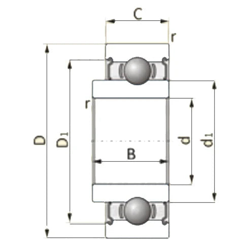EX6204ZZ Ball Bearing - extended ring on one side 20x47x12/15mm