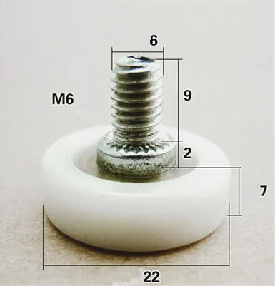 Flat Nylon Ball Bearing - 22mm White Plastic Tire for sliding doors & windows