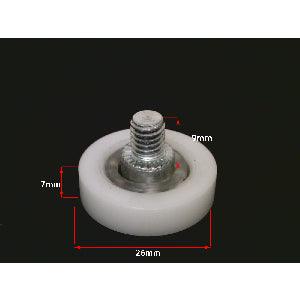 Flat Nylon Ball Bearing - 26mm White Plastic Tire for sliding doors & windows
