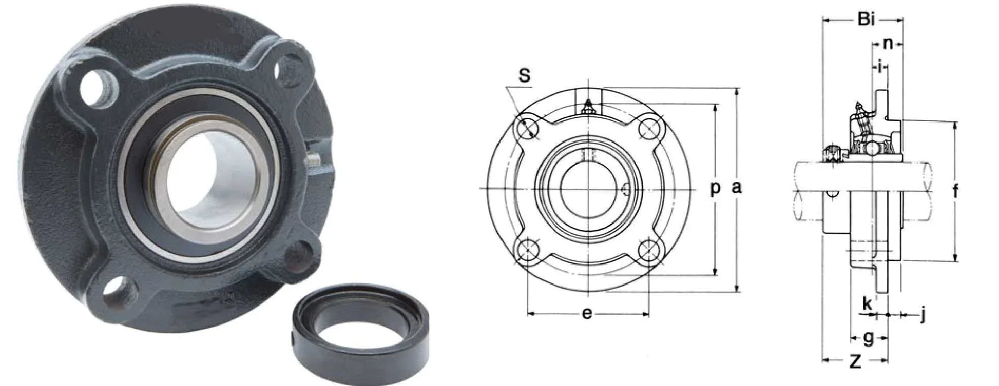 HCFC211-32 Flange Cartridge Bearing Unit 2" Bore Mounted Bearing - Eccentric Collar lock