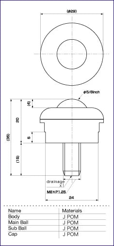 IP-16JNW 6.5 lbs Load Capacity J POM Plastic Screw Type Ball Transfer Unit Made in Japan