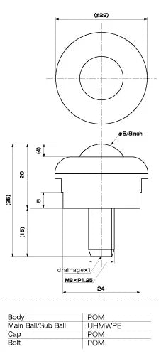 IP-16NB IGUCHI 6.5 lbs Load Capacity UHMWPE Screw Type Ball Transfer Unit Made in Japan