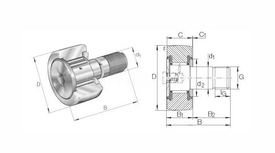 NUCF20-1R Track Roller Cam Follower Needle Roller Bearing 20x52x66mm