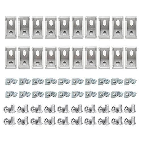 20-Pack Aluminum Profile 2020 Series Corner Bracket/T Nuts/Hex Screw - Rail Accessories