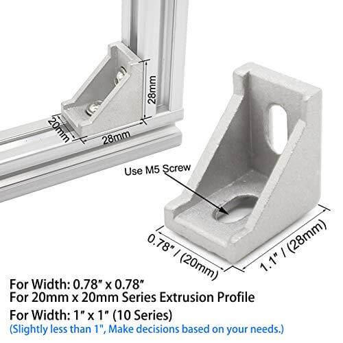 20-Pack Aluminum Profile 2020 Series Corner Bracket/T Nuts/Hex Screw - Rail Accessories
