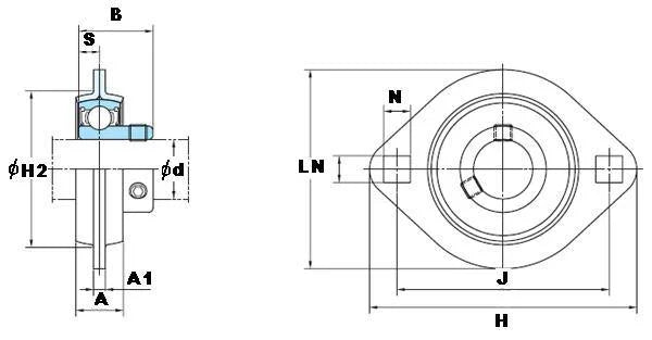 SBPFL201 12mm Stamped oval 2-Bolt Flanged Mounted Bearing