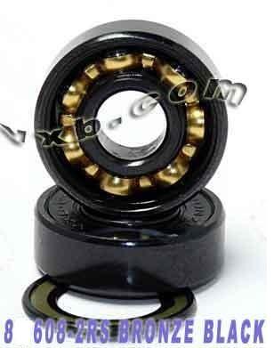 8-Pack Skateboard Black Bearings - Bronze Cage & Black Seals 8x22x7mm