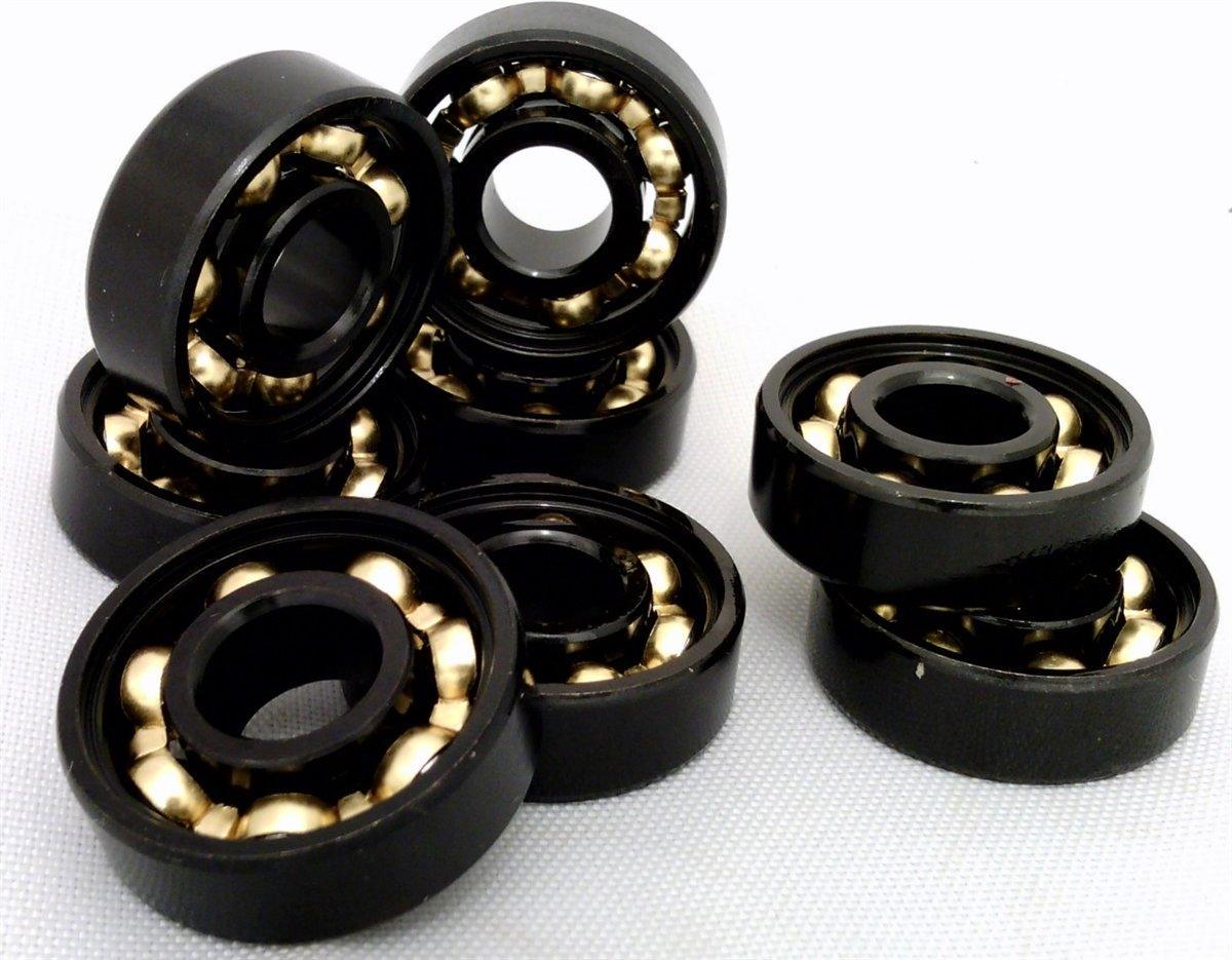 8-Pack Skateboard Black Open Bearings - Bronze Cage 8x22x7mm