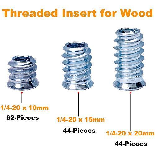 Threaded Insert for Wood 1/4-20 x 10mm 15mm 20mm Screw in Wood Insert Nut Kit 150 Pieces