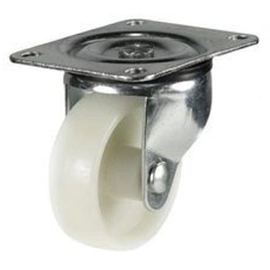 2" White Plastic Wheel Steel Caster - Top Plate Mount - 360 degree