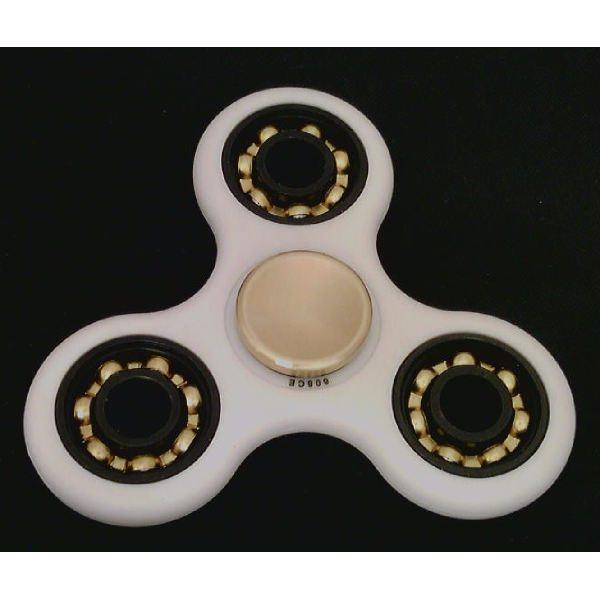 White Fidget Hand Spinner Toy : Center Full Ceramic ZrO2 Bearing : 3 outer Bronze Bearing : Brass caps 42Q